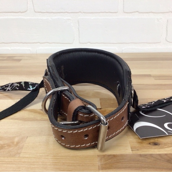 Mad Cow genuine leather western dog collar handmade brown black studded silver - Picture 4 of 16